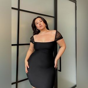 black ruched dress mesh short sleeves, new with tags